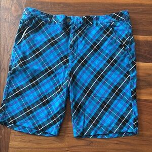 Blue and Black Plaid Shorts